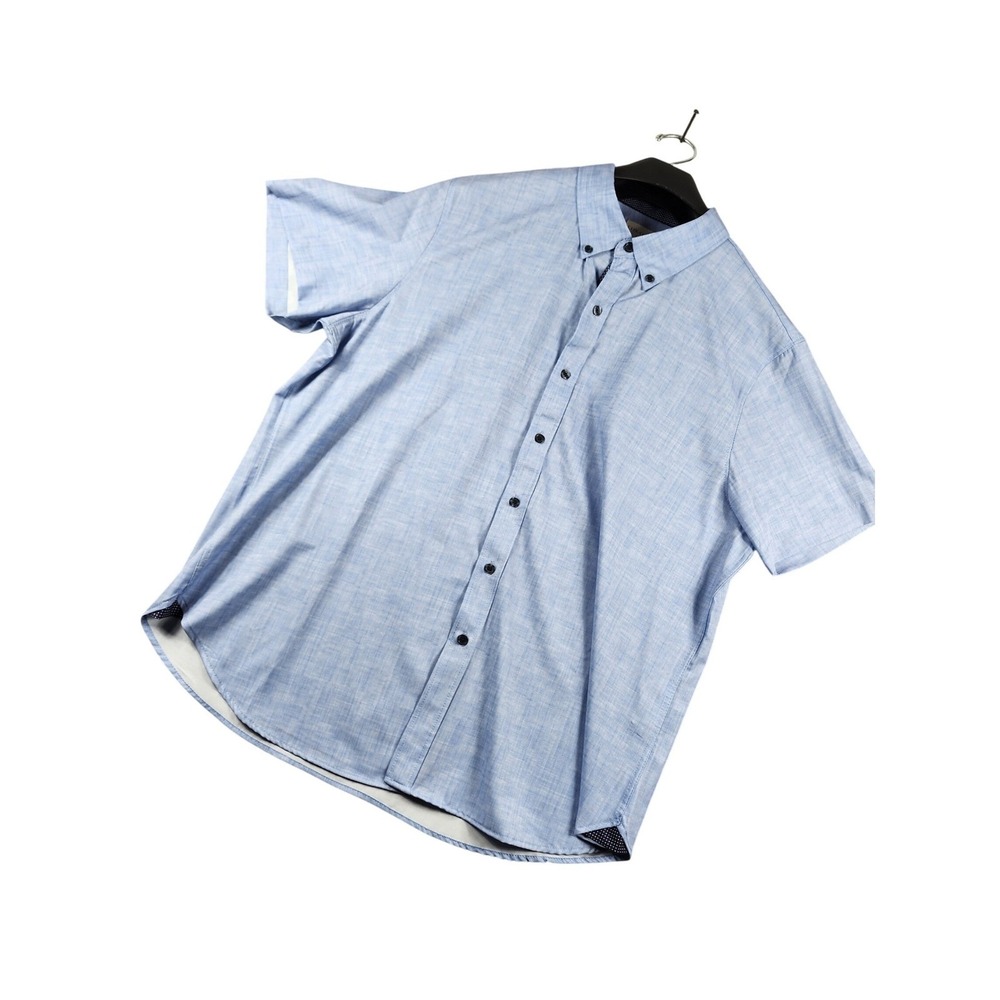 CON.STRUCT Mens Slim Fit 4-Way Stretch Short Sleeve Button Down Shirt Blue XXL